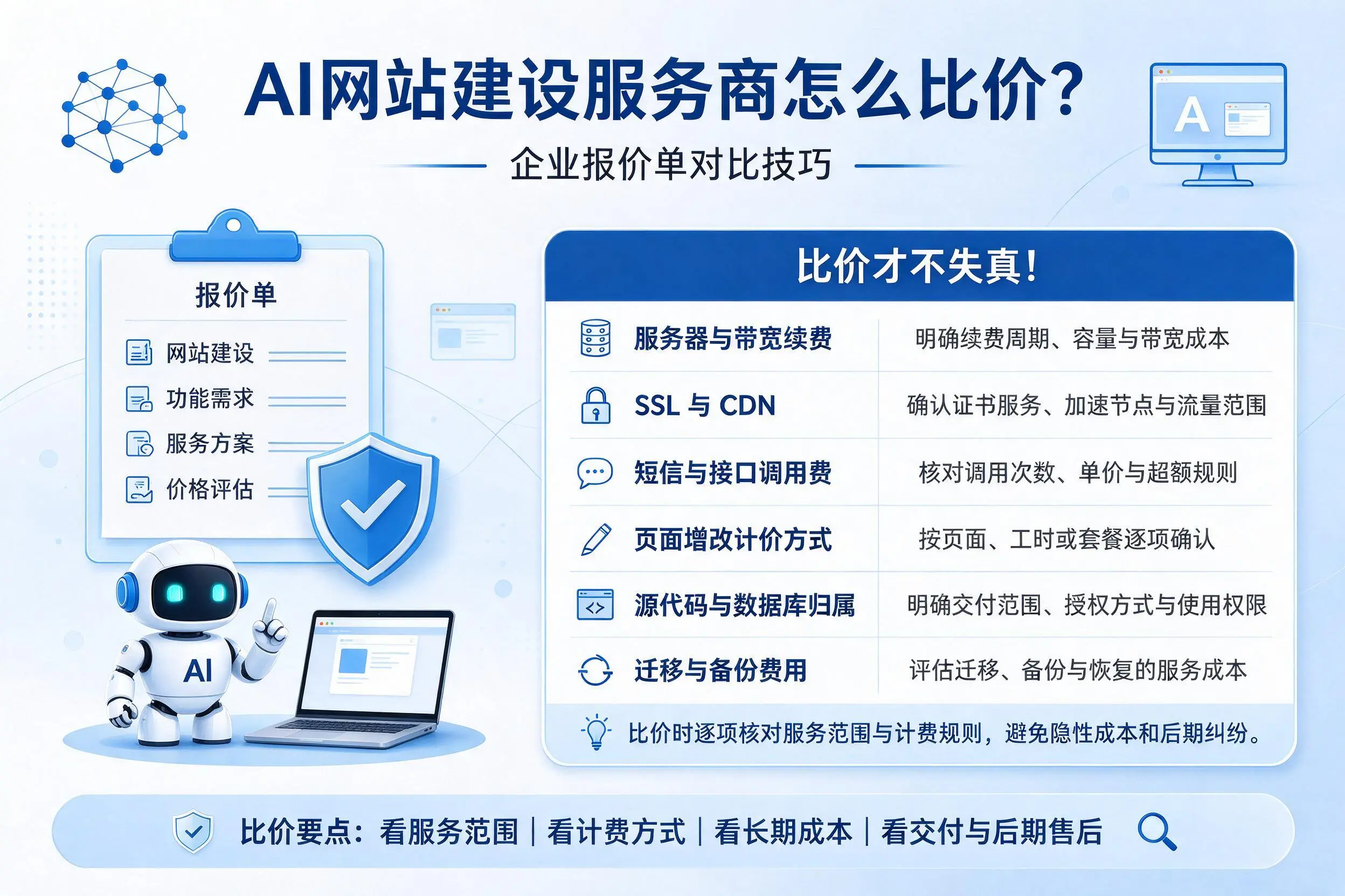 AI网站建设服务商怎么比价?北屯企业报价单对比技巧